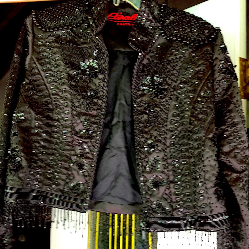 PRICE REDUCED!!!  Etincelle sequin jacket with beaded fringe.